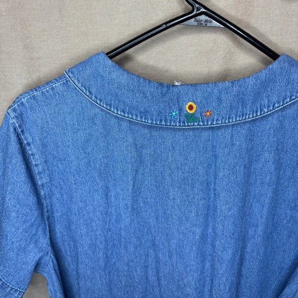 Bobbie Brooks Vintage Denim Maxi Dress Sunflower Embroidered GrandmaCore Medium - Picture 3 of 8